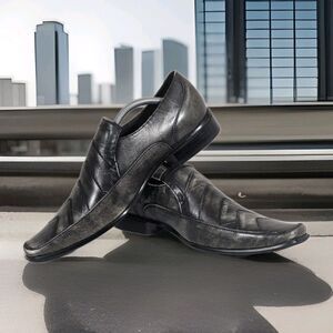 Bravo! Men's Size 12 Titan Square Toe Leather Loafer Black Gray Distressed Ombre